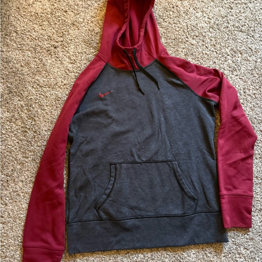 Nike Women’s Charcoal and Burgundy Hoodie